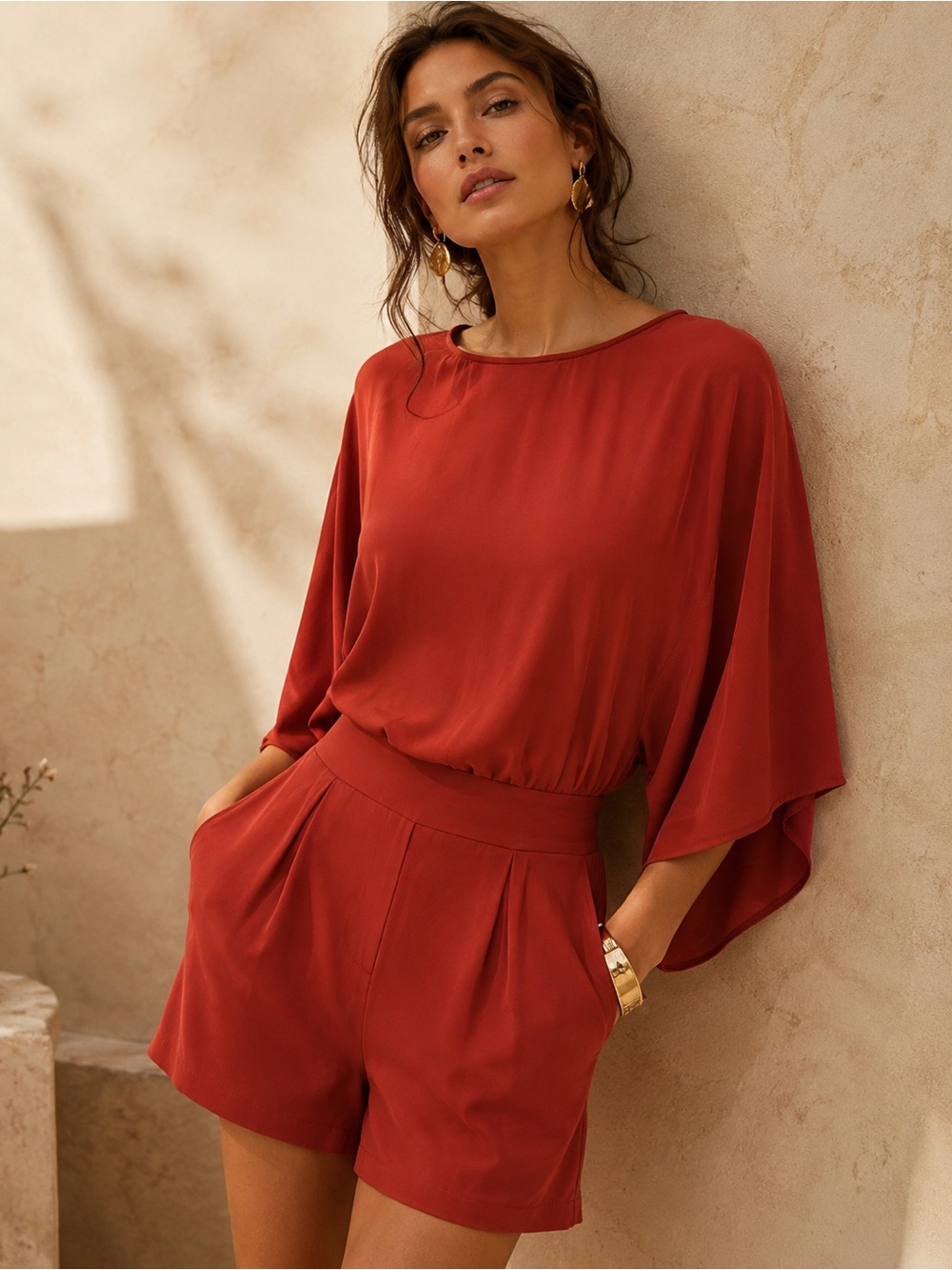 White House Black Market Cinnamon Kimono Sleeve Romper Size 00 NWT